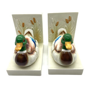Mallard Duck Bookends Vintage Norcrest Multicolor Ceramic Decorative Set Retro